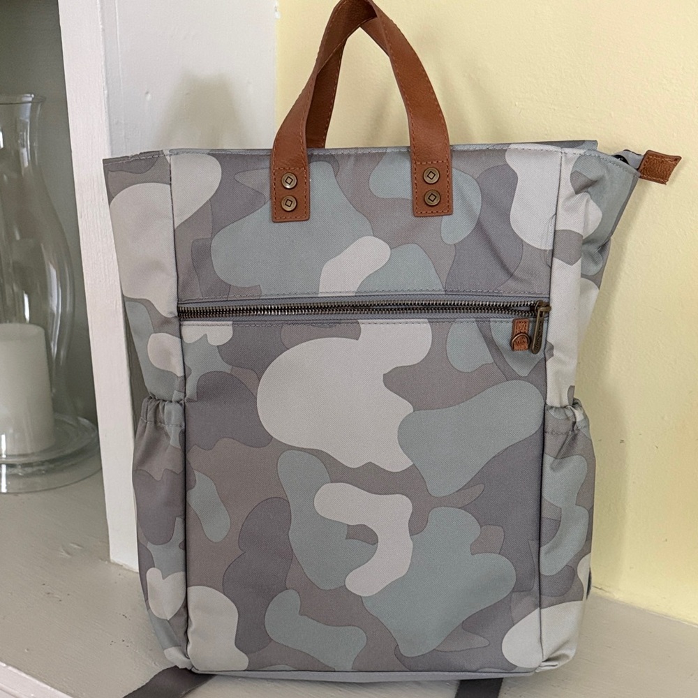 thirty-one Gray Camouflage Tote Backpack with Brown Handles